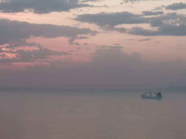 Cold Sea with Fog Patches and Ship