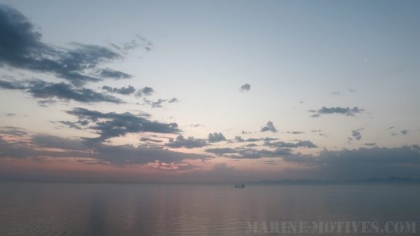 Cold Sea with Fog Patches and Ship