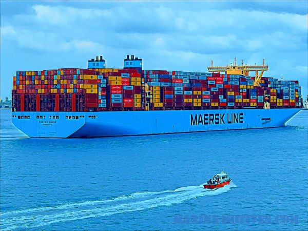 Maersk Line container ship (Moskow Maersk) just departing from port